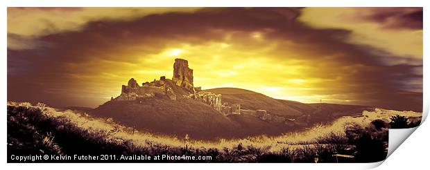 Medieval Corfe Castle in the Dawn Print by Kelvin Futcher 2D Photography