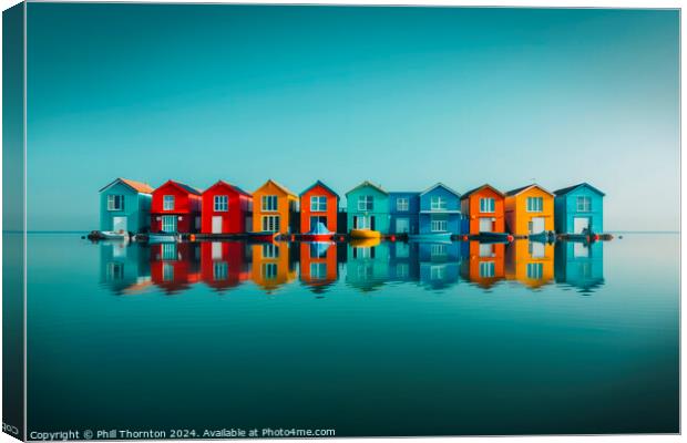 Tranquil seascape featuring a floating island of colourful houses Canvas Print by Phill Thornton