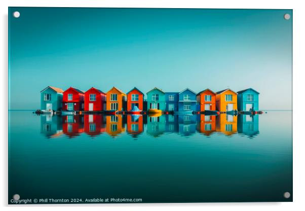 Tranquil seascape featuring a floating island of colourful houses Acrylic by Phill Thornton