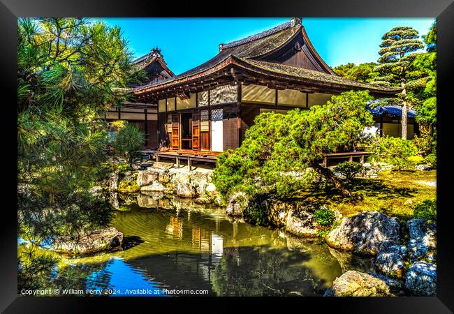 Garden Ginkakuji Silver Pavilion Temple Kyoto Japan Framed Print by William Perry