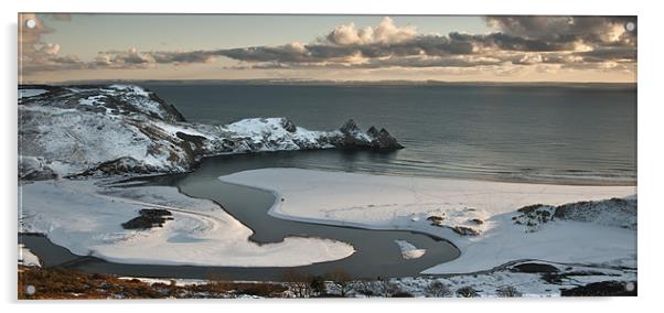 Three Cliffs bay winter landscape Acrylic by Creative Photography Wales
