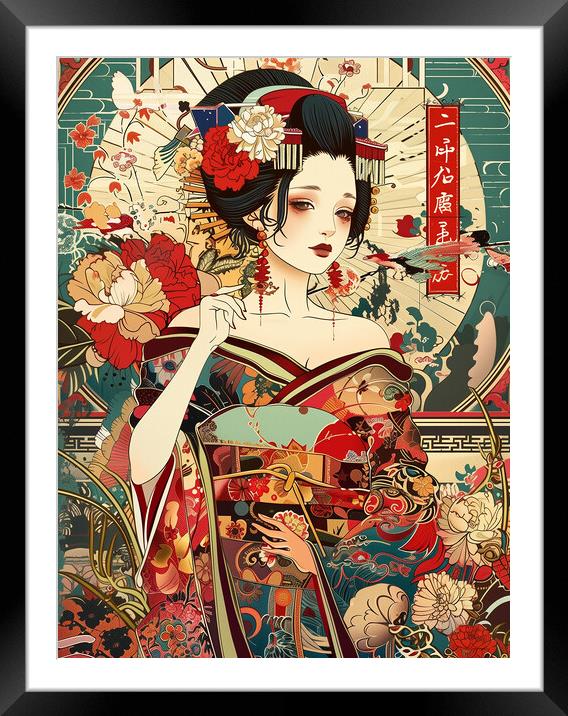 Geisha Girl Art Framed Mounted Print by Steve Smith