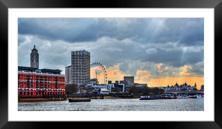 Thames Sunset City of London Framed Mounted Print by Diana Mower