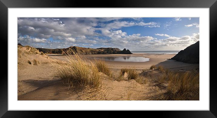 Three Cliffs Bay panorama Framed Mounted Print by Creative Photography Wales