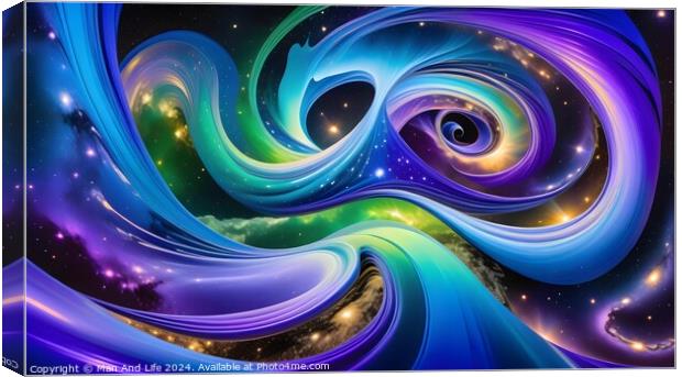 Vibrant abstract cosmic background with swirling patterns and bright colors, resembling a surreal galaxy or nebula. Canvas Print by Man And Life