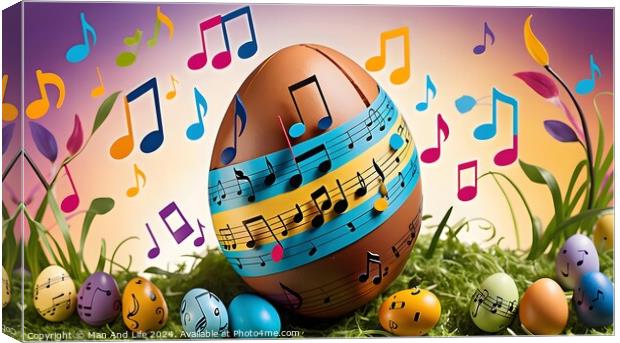 Colorful Easter eggs with musical notes and clefs on a whimsical background, symbolizing a festive celebration of Easter with music and joy. Canvas Print by Man And Life
