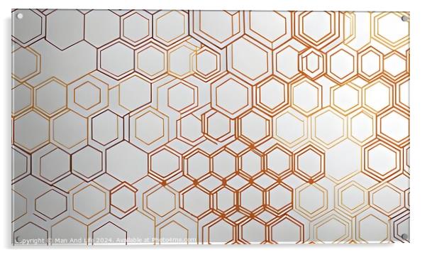 Elegant geometric pattern with hexagons in gradient shades from white to orange, suitable for backgrounds, wallpapers, or graphic design elements. Acrylic by Man And Life