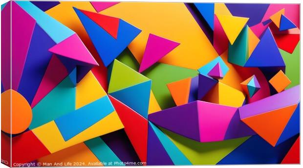 Colorful abstract geometric background with overlapping paper triangles and shapes in a dynamic composition. Canvas Print by Man And Life