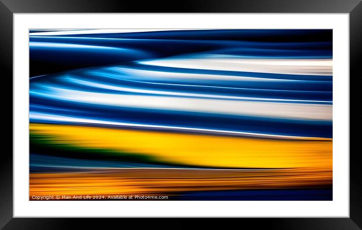 Abstract colorful motion blur background with blue and yellow streaks. Framed Mounted Print by Man And Life