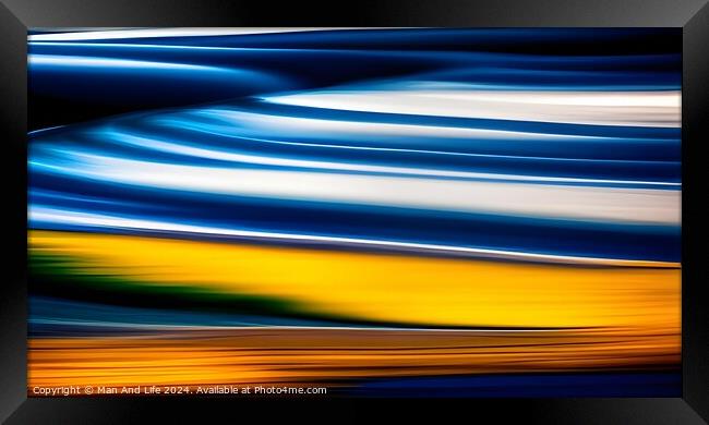 Abstract colorful motion blur background with blue and yellow streaks. Framed Print by Man And Life