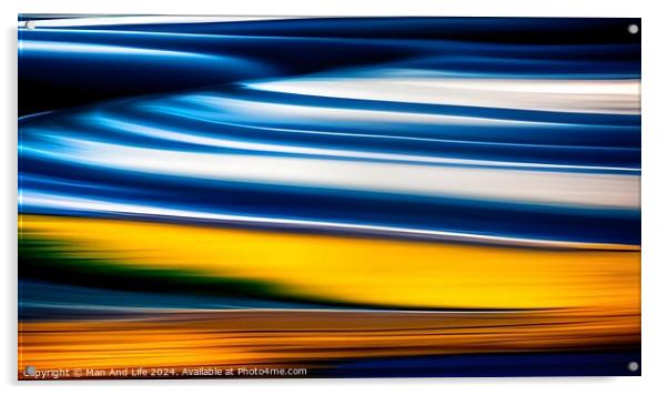 Abstract colorful motion blur background with blue and yellow streaks. Acrylic by Man And Life