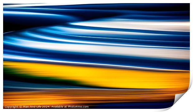 Abstract colorful motion blur background with blue and yellow streaks. Print by Man And Life