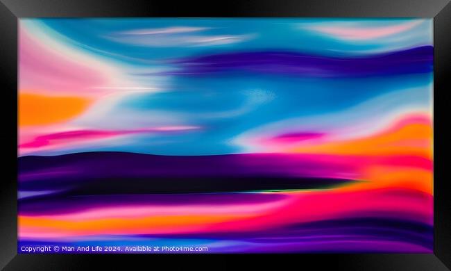 Abstract colorful wavy background with vibrant hues of blue, purple, and pink blending into each other. Framed Print by Man And Life