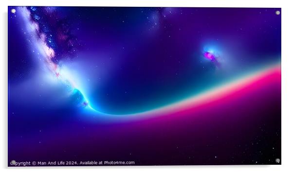 Vibrant cosmic background with nebulae, stars, and colorful light spectrum, suitable for space-themed designs and wallpapers. Acrylic by Man And Life