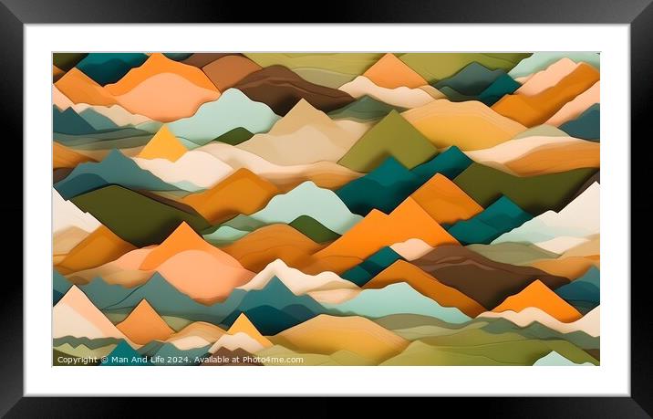 Abstract colorful mountain landscape pattern with geometric shapes. Framed Mounted Print by Man And Life