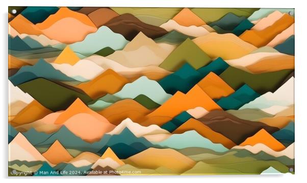 Abstract colorful mountain landscape pattern with geometric shapes. Acrylic by Man And Life