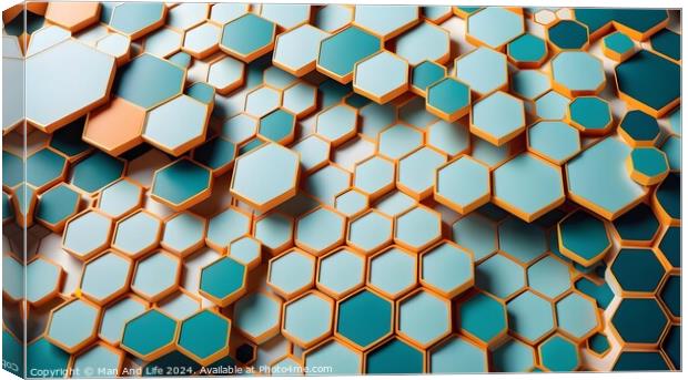 Abstract background of hexagonal shapes in shades of blue and orange, with a shallow depth of field. Canvas Print by Man And Life