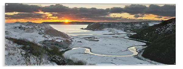Three Cliffs Winter sunset Acrylic by Creative Photography Wales