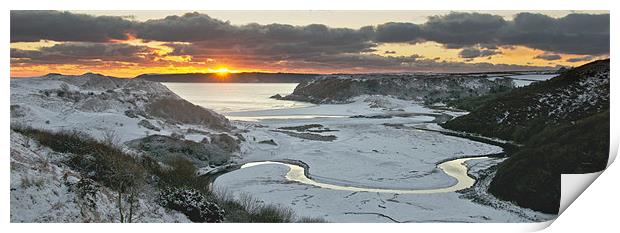Three Cliffs Winter sunset Print by Creative Photography Wales