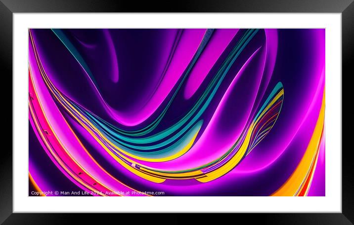 Vibrant abstract swirls with a neon color gradient, suitable for modern background or wallpaper design. Framed Mounted Print by Man And Life