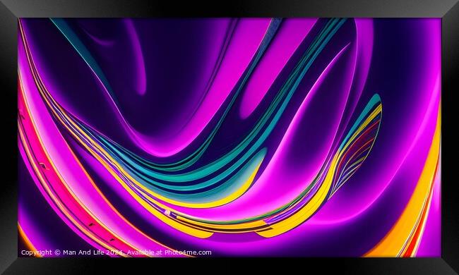 Vibrant abstract swirls with a neon color gradient, suitable for modern background or wallpaper design. Framed Print by Man And Life