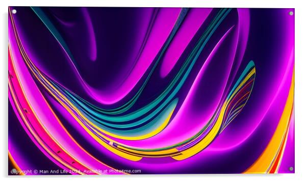 Vibrant abstract swirls with a neon color gradient, suitable for modern background or wallpaper design. Acrylic by Man And Life