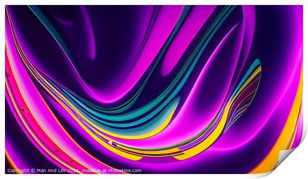 Vibrant abstract swirls with a neon color gradient, suitable for modern background or wallpaper design. Print by Man And Life