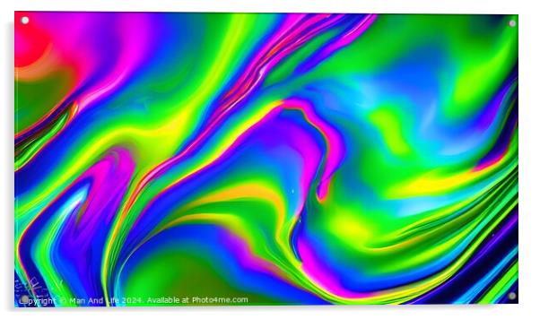 Vibrant abstract holographic background with fluid colors and neon swirls. Acrylic by Man And Life