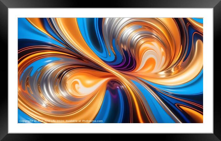 Abstract swirl background with vibrant blue and orange colors in a dynamic wave pattern. Framed Mounted Print by Man And Life