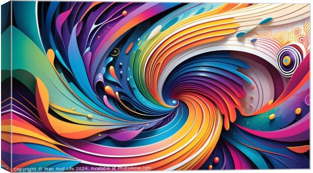 Vibrant abstract swirls with a colorful palette, featuring a dynamic wave pattern and intricate details, ideal for backgrounds or creative designs. Canvas Print by Man And Life
