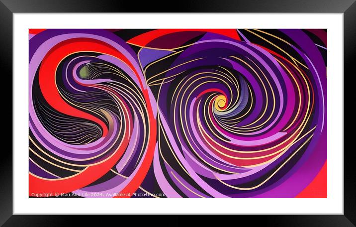 Abstract colorful swirls and spirals pattern on a dark background, modern digital art for creative design. Framed Mounted Print by Man And Life