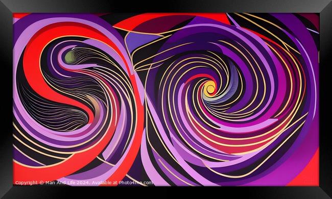 Abstract colorful swirls and spirals pattern on a dark background, modern digital art for creative design. Framed Print by Man And Life