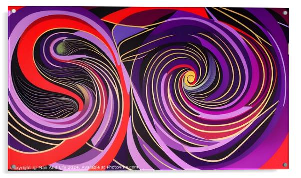Abstract colorful swirls and spirals pattern on a dark background, modern digital art for creative design. Acrylic by Man And Life
