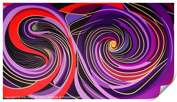 Abstract colorful swirls and spirals pattern on a dark background, modern digital art for creative design. Print by Man And Life