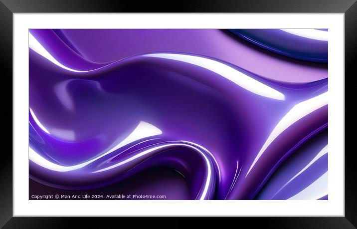 Abstract purple and blue waves with a glossy finish, suitable for backgrounds or wallpaper designs. Framed Mounted Print by Man And Life