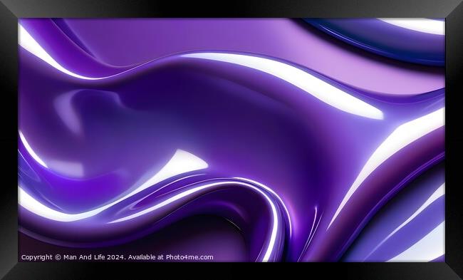 Abstract purple and blue waves with a glossy finish, suitable for backgrounds or wallpaper designs. Framed Print by Man And Life