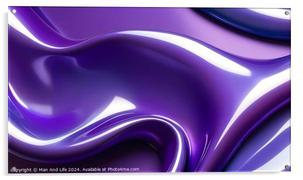 Abstract purple and blue waves with a glossy finish, suitable for backgrounds or wallpaper designs. Acrylic by Man And Life