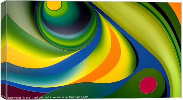 Abstract colorful waves pattern with a vibrant palette of green, yellow, blue, and red, ideal for backgrounds and graphic design. Canvas Print by Man And Life