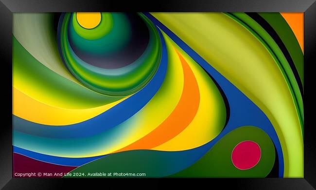 Abstract colorful waves pattern with a vibrant palette of green, yellow, blue, and red, ideal for backgrounds and graphic design. Framed Print by Man And Life