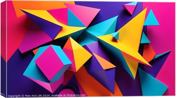 Colorful paper shapes on a vibrant background, abstract geometric composition. Canvas Print by Man And Life