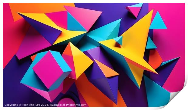 Colorful paper shapes on a vibrant background, abstract geometric composition. Print by Man And Life