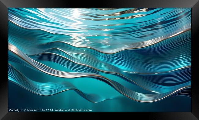 Abstract blue water waves pattern with light reflections. Framed Print by Man And Life