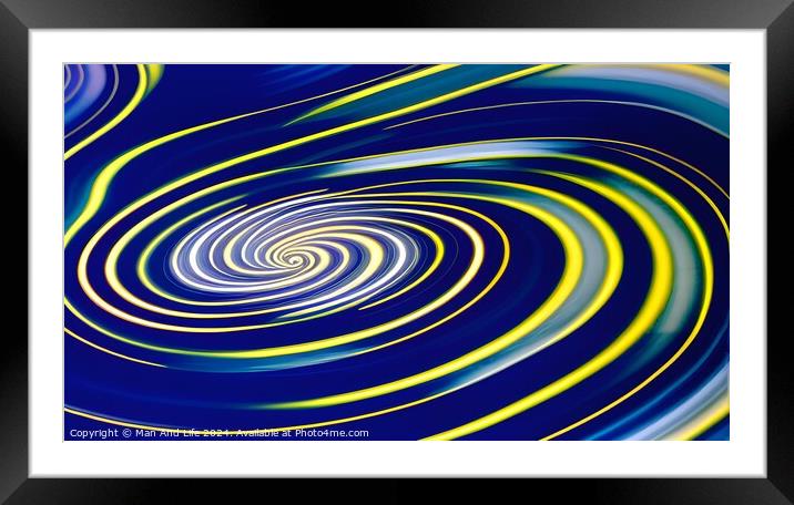 Abstract blue and yellow swirl pattern background. Framed Mounted Print by Man And Life