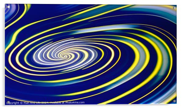 Abstract blue and yellow swirl pattern background. Acrylic by Man And Life