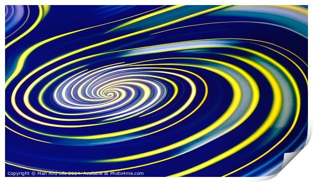 Abstract blue and yellow swirl pattern background. Print by Man And Life