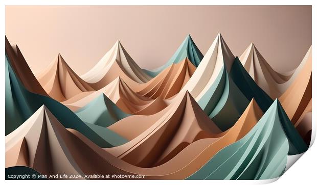 Abstract geometric landscape with stylized mountains in pastel tones. Suitable for backgrounds or wall art. Print by Man And Life
