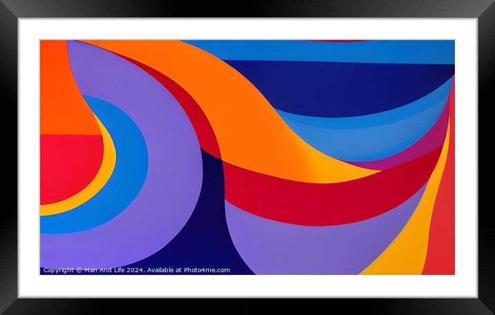Abstract colorful background with vibrant waves and curves in blue, orange, and purple tones. Framed Mounted Print by Man And Life