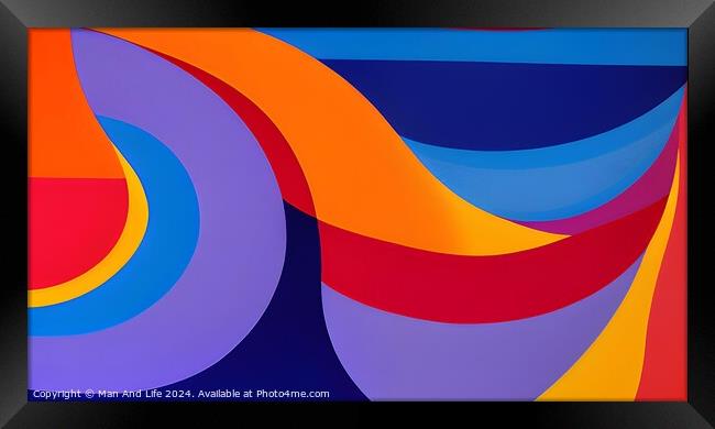 Abstract colorful background with vibrant waves and curves in blue, orange, and purple tones. Framed Print by Man And Life