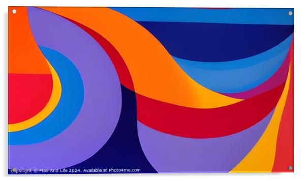 Abstract colorful background with vibrant waves and curves in blue, orange, and purple tones. Acrylic by Man And Life