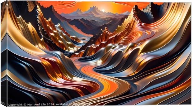 Abstract wavy landscape with vibrant colors, resembling mountains and valleys in a surreal, artistic depiction. Canvas Print by Man And Life
